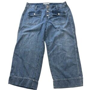 Liverpool Jeans Wide Leg Crop Button Fly Patch Pocket Denim Stretch 34 x 24